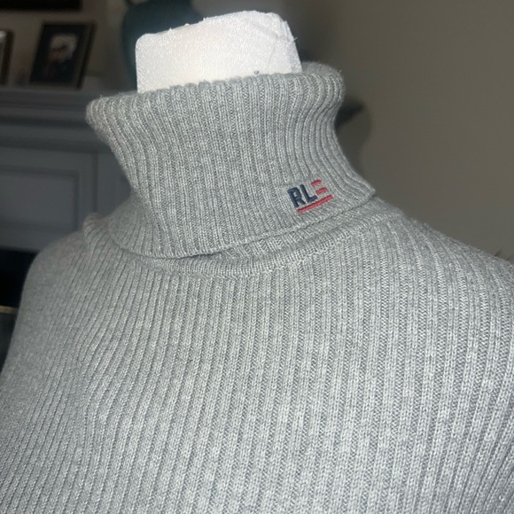 Polo Ralph Lauren Sweaters - Polo by Ralph Lauren Light Gray Ribbed Turtleneck Sweater with RL Flag Logo